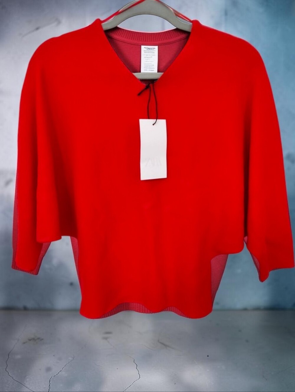NWT Zara Bold Red V-Neck Sweater, M